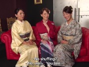 Reiko Kobayakawa along with Akari Asagiri and an additional friend sit around and admire their fashionable Meiji Era kimonos